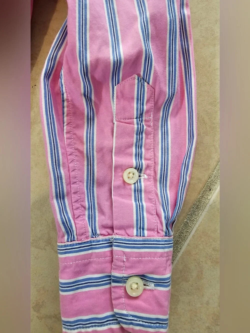 Ralph Lauren Boys Pink Navy Blue Striped Long-Sleeve Cotton Oxford Shirt Size 6